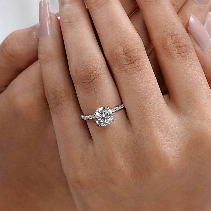 Round Lab Grown Solitaire Accent Engagement Ring