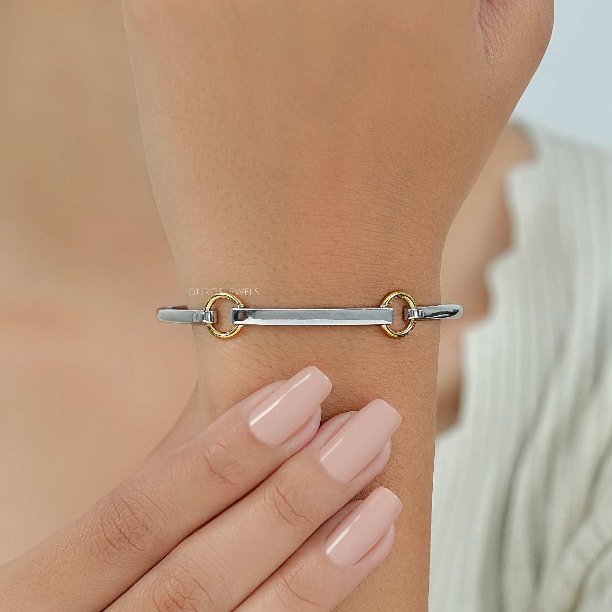 White Gold Linked Bangle Bracelet