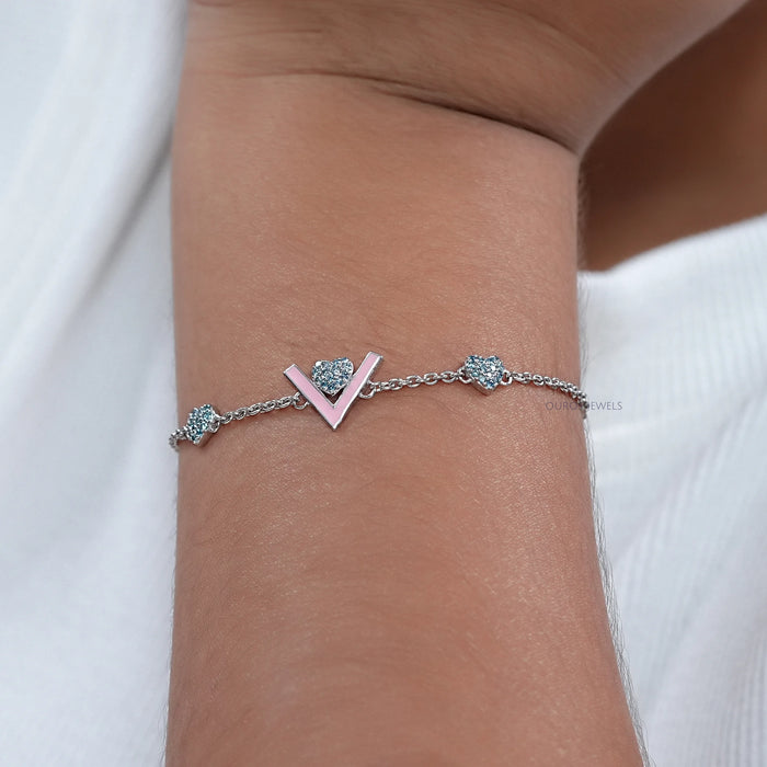 Heart Shaped Blue Round Diamond Bracelet For Baby Girl