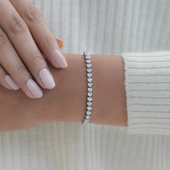 White Gold Heart Shape Lab Diamond  Bracelet