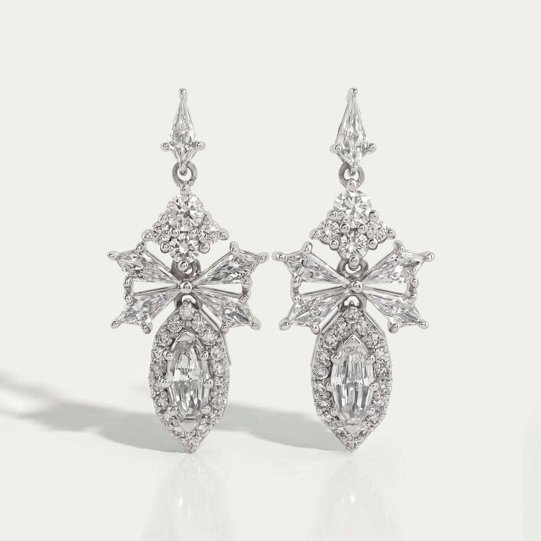 Step Cut Oval Diamond Cluster Dangle Drop Earrings