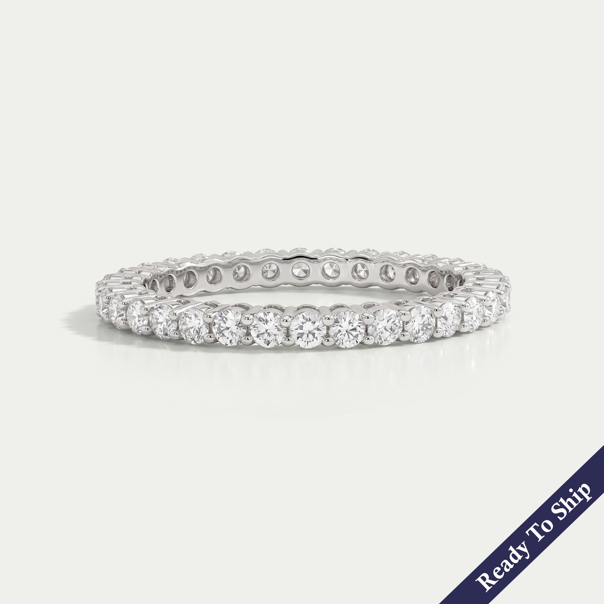 Round Cut Prong Set Full Eternity Wedding Band