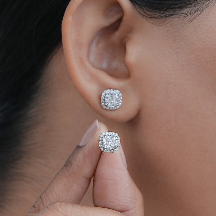 Cushion Cut  Diamond Stud Earrings