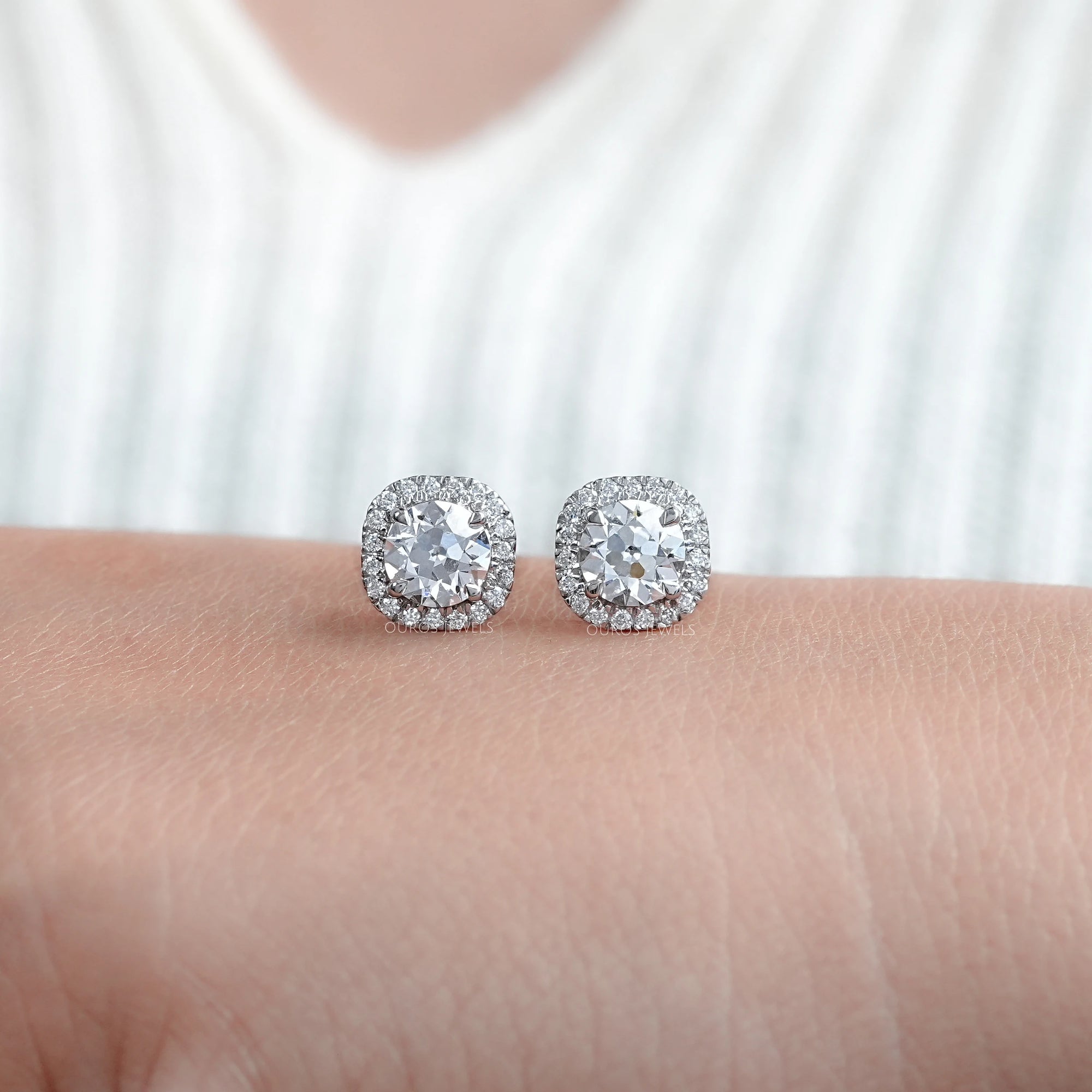Old European Round Cut Halo Stud Earrings Earring