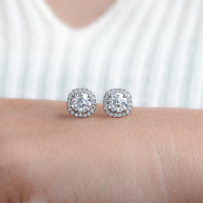 Old European Round Cut Halo Stud Earrings Earring