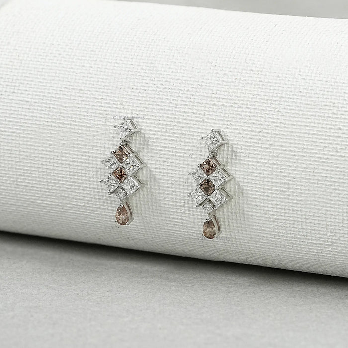 Chocolate Princess Cut Lab Diamond Drop Earrings