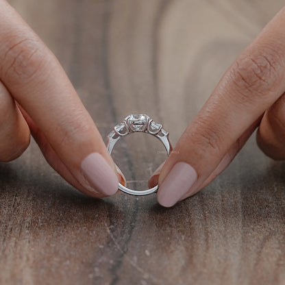 Round And Princess Diamond Seven Stone Engagement Ring Rings