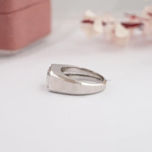 side view of emerald cut lab diamond men's white gold wedding ring