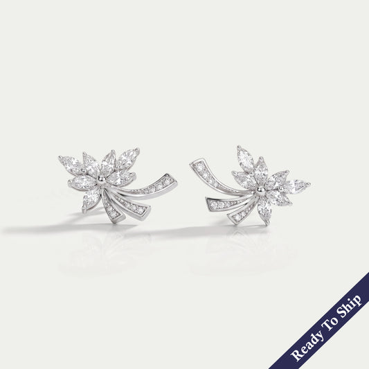 White Gold Marquise-Cut Cluster Diamond Earrings