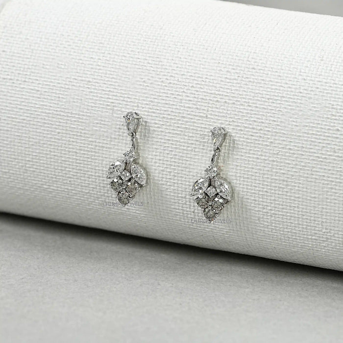 Olive Round Shape Cluster Diamond Earrings