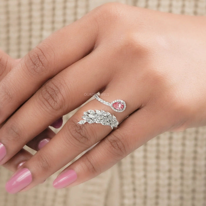 Marquise & Pear Cut Leaves Bypass Ring