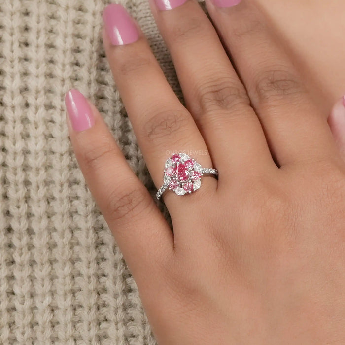 Fancy Pink Pear & Heart Cut Halo Lab Diamond Ring