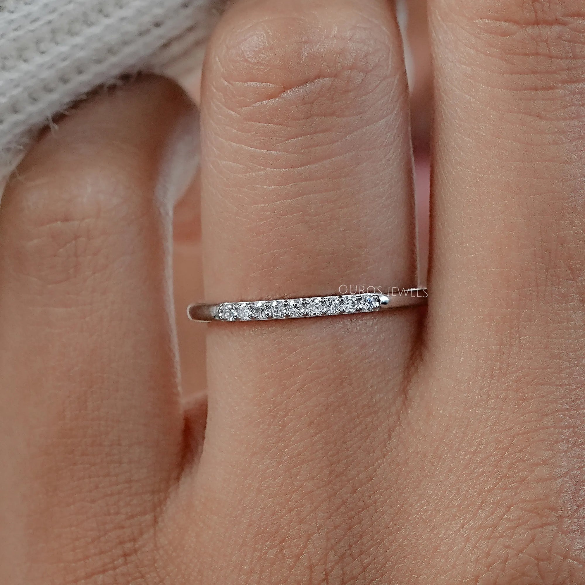 Round Lab Diamond Pave Set Wedding Band Rings