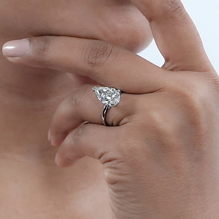 Pear Cut Lab Diamond Solitaire Engagement Ring