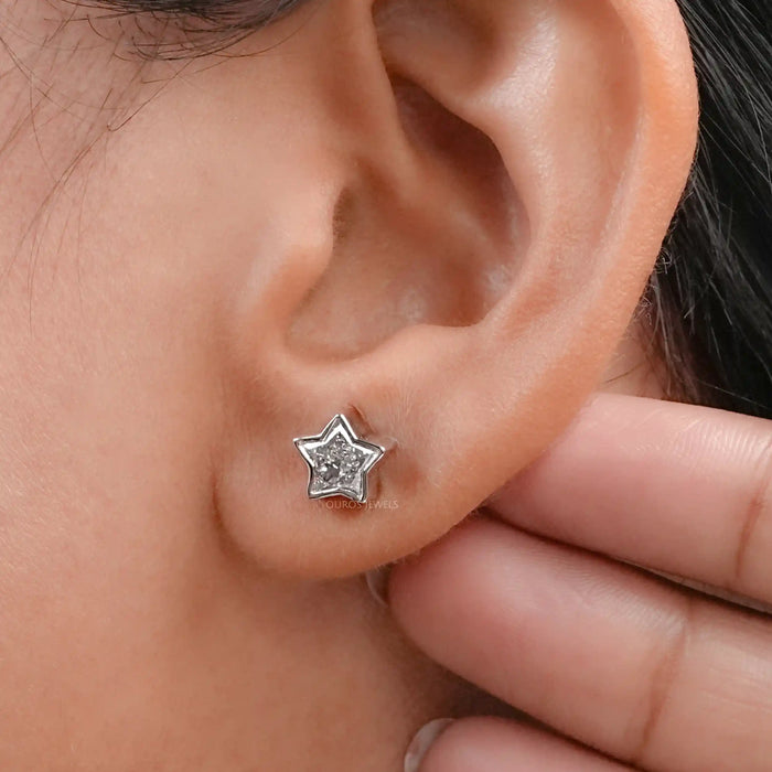 Star Cut Lab Diamond Stud Earrings With Bezel Set