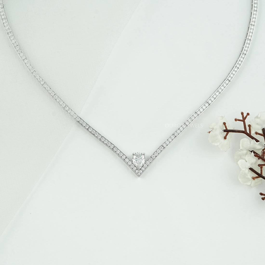 V - Shape Pear Diamond Drop Tennis Neckalce Necklaces