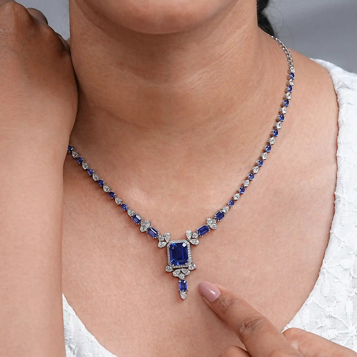 Sapphire Emerald And Pear Diamond Necklace