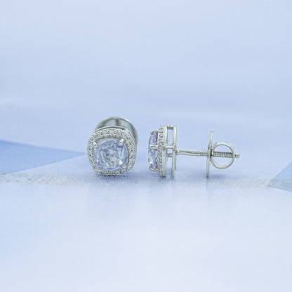 Light Purple Square Cushion Halo Stud Earrings Earring