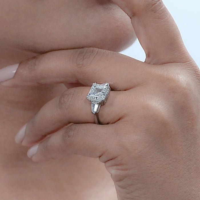 Asscher Diamond Three Stone Engagement Ring