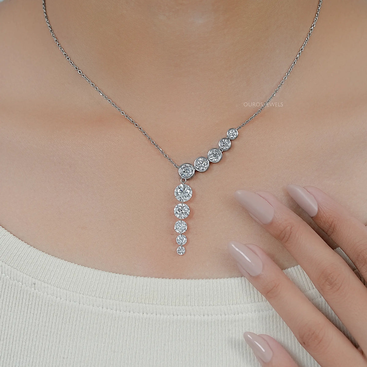 Round Lab Diamond Y - Lariat Necklace
