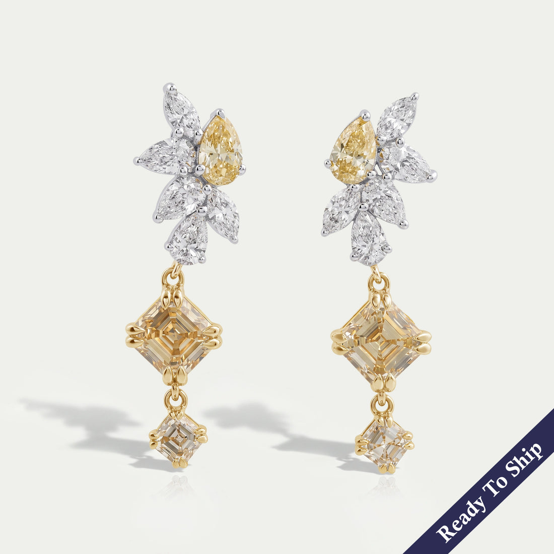 Yellow Asscher And Pear Lab Diamond Drop Earrings Earrings