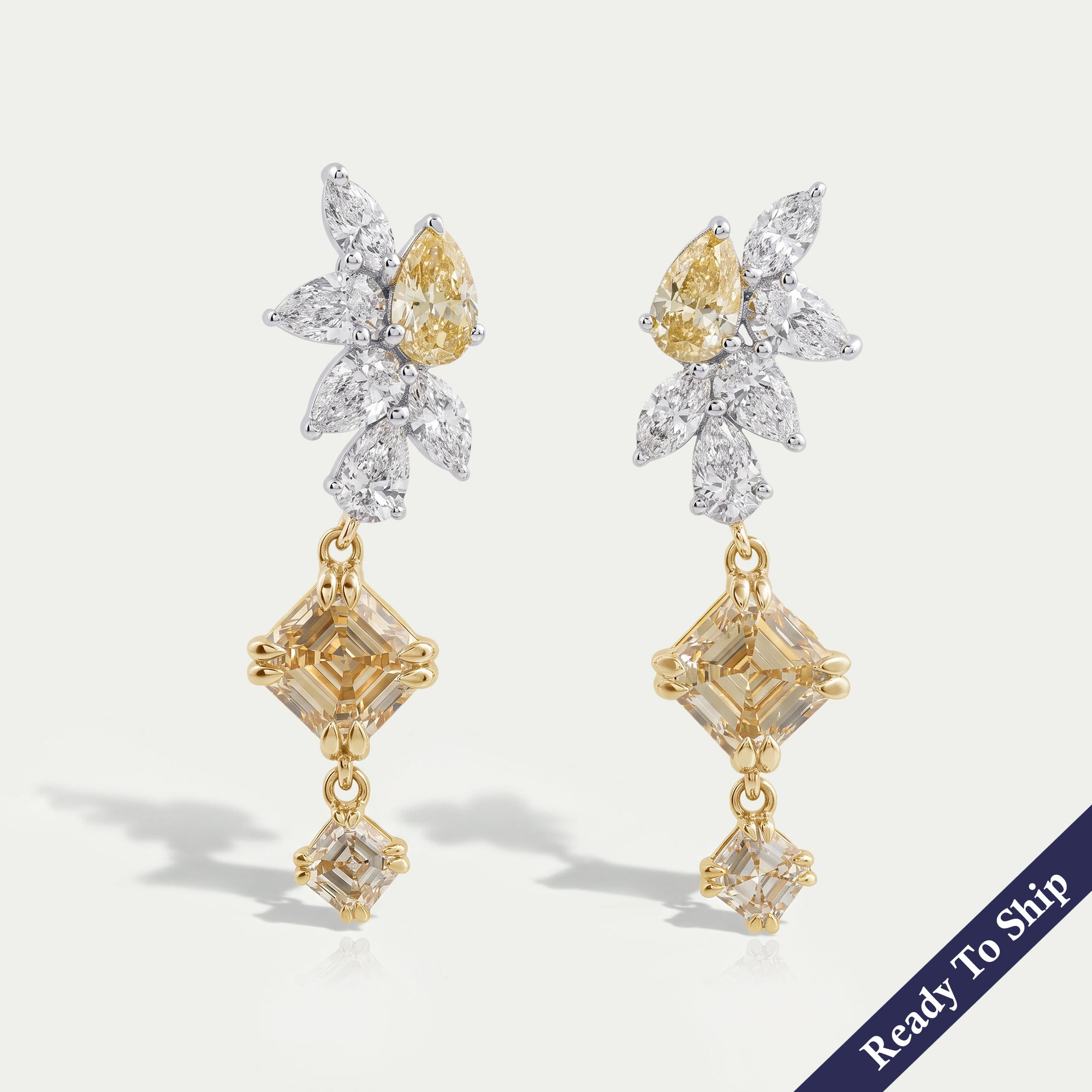 Yellow Asscher And Pear Lab Diamond Drop Earrings Earrings