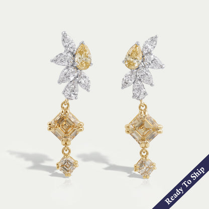 Yellow Asscher And Pear Lab Diamond Drop Earrings Earrings