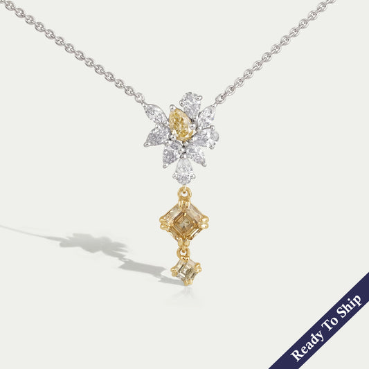 Yellow Asscher And Pear Diamond Cluster Pendant