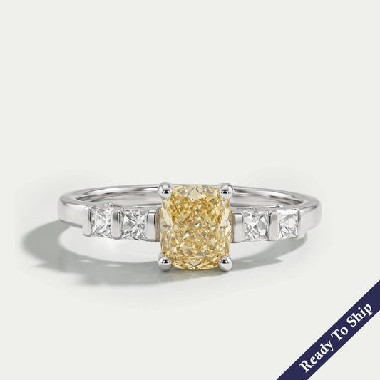 Yellow Cushion Lab Diamond Engagement Ring