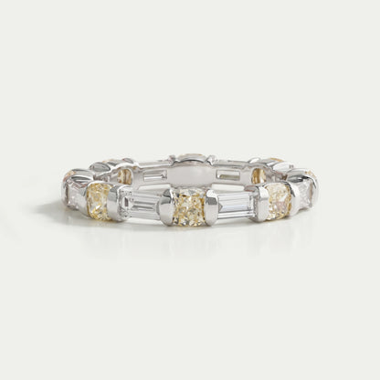 Yellow Cushion And Baguette Cut Lab Diamond Eternity Wedding Band