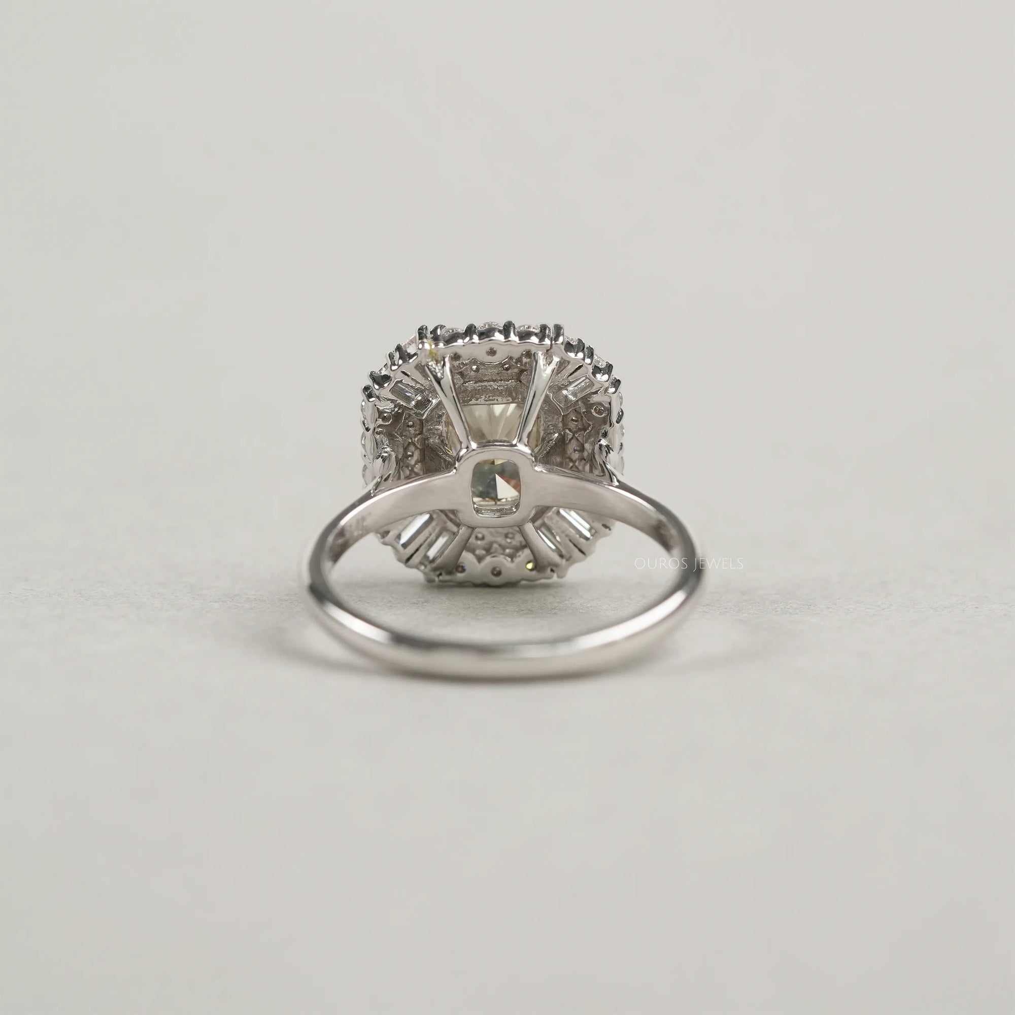 Yellow Cushion Cut Bezel Set Cluster Diamond Ring