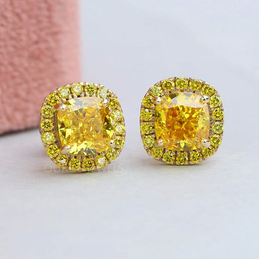 Yellow Cushion Diamond Lab Grown Earrings Earring