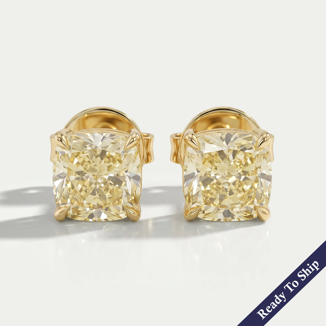 Yellow Cushions Cut Lab Diamond Solitaire Earrings