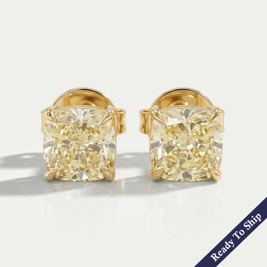 Yellow Cushions Cut Lab Diamond Solitaire Earrings