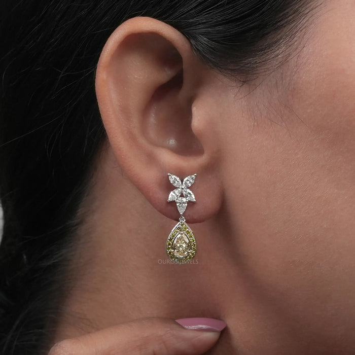 Pear Shaped Yellow Diamond Drop Earrings