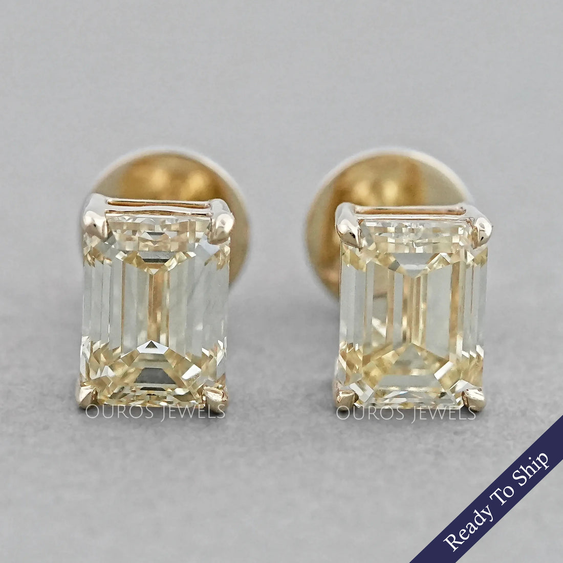 Yellow Emerald Cut Lab Diamond Stud Earrings Earrings