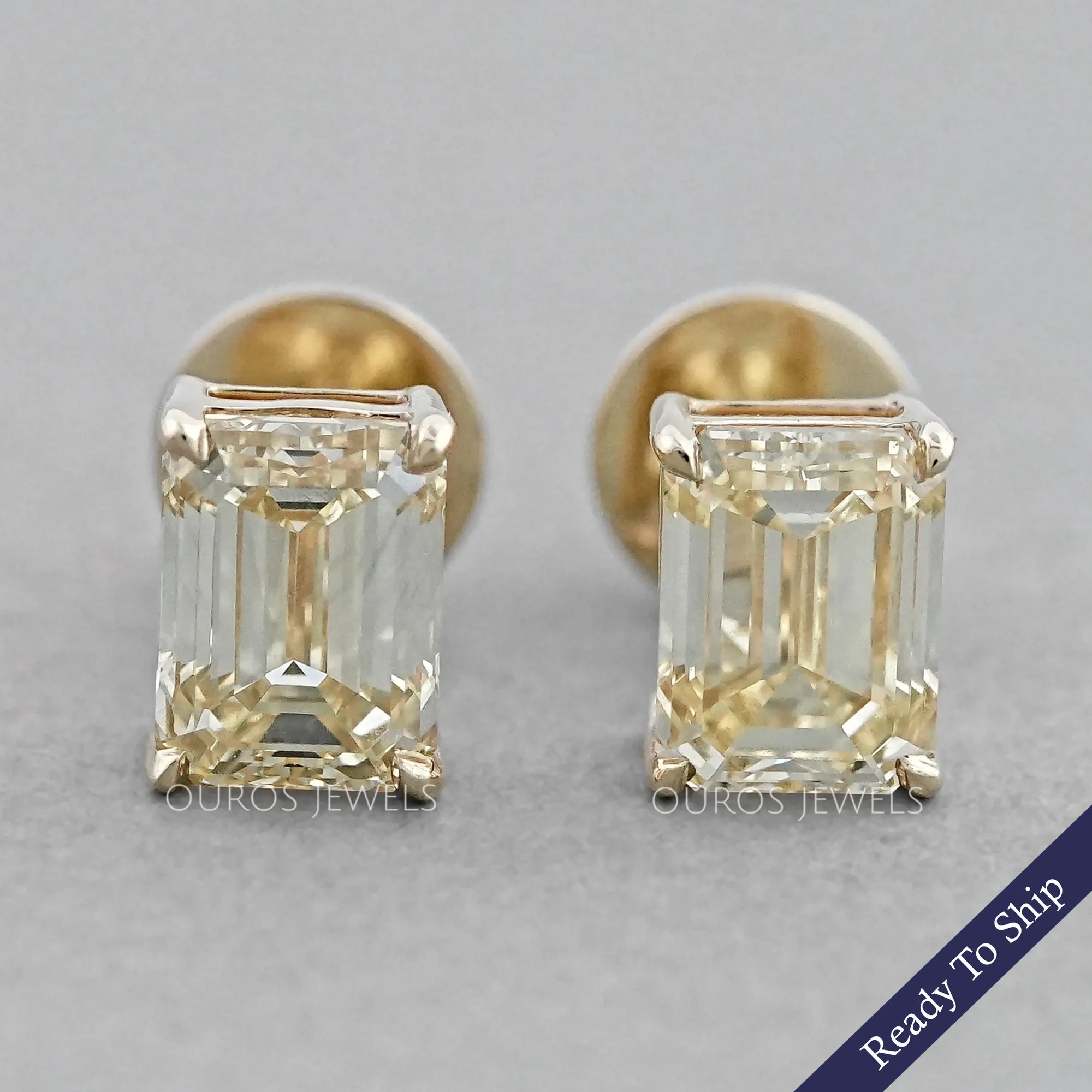 Yellow Emerald Cut Lab Diamond Stud Earrings Earrings