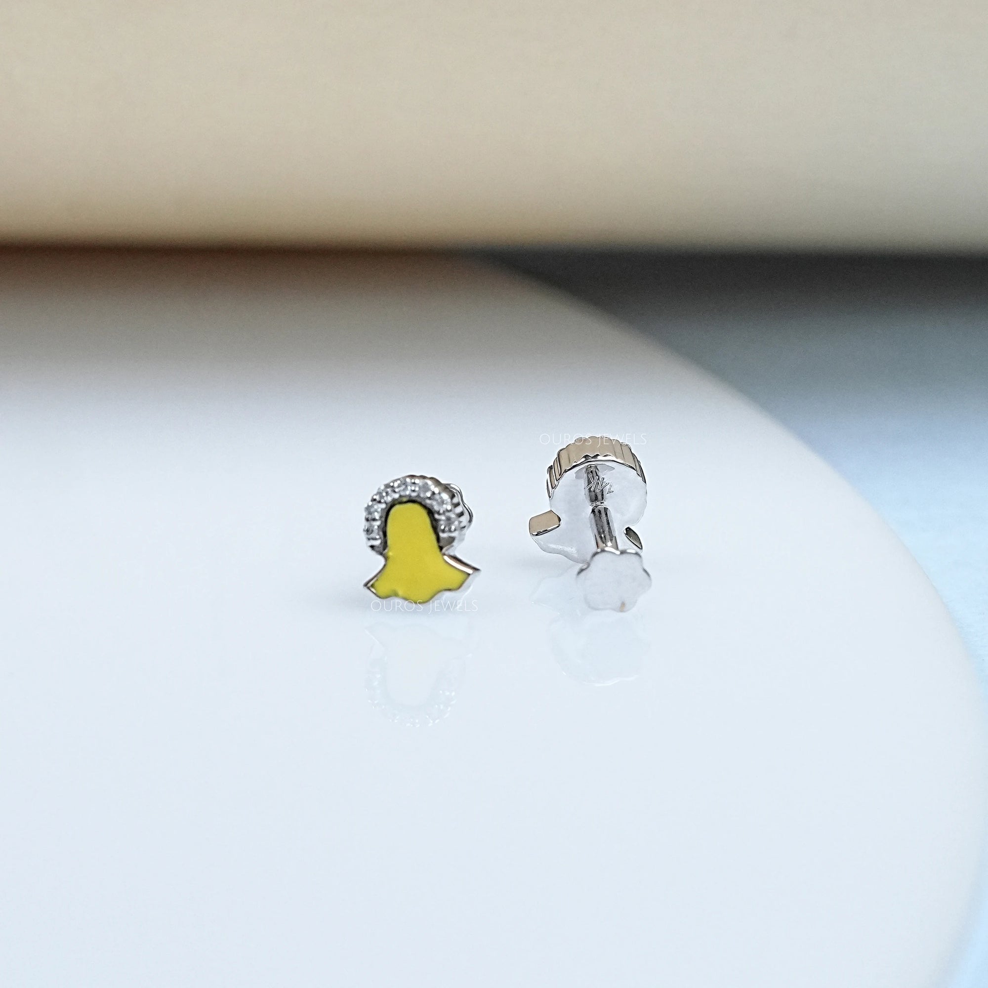 Round Lab Diamond Enamel Snapchat Earrings For Kids