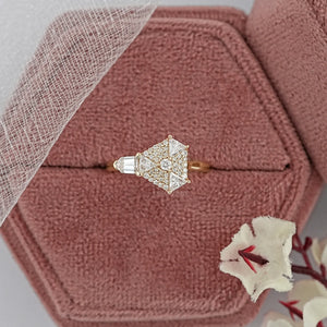 Round Cut Diamond Anniversary Ring In Step Cut Arrow Shape