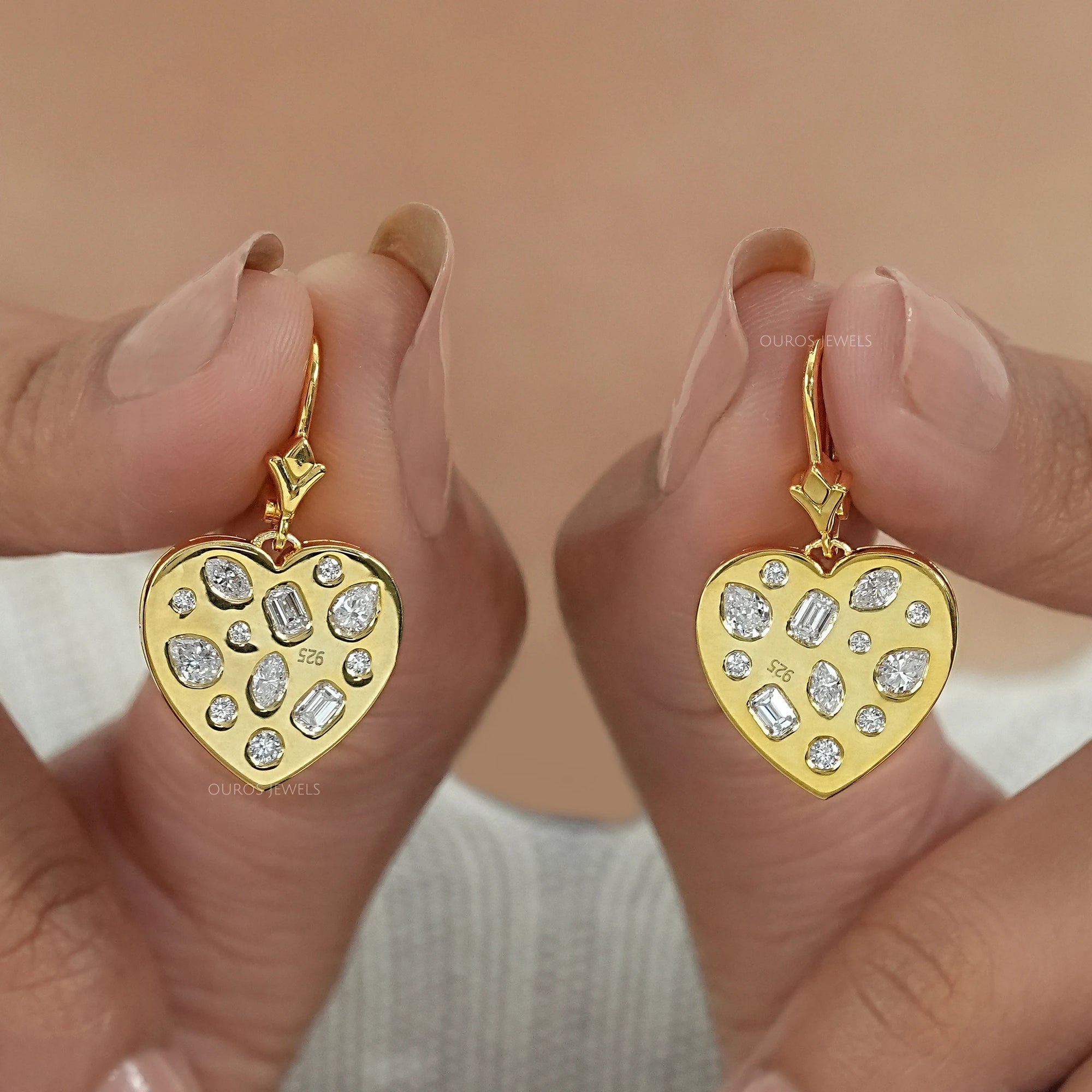Yellow Gold Diamond Flush Set Dangle Earrings Earrings