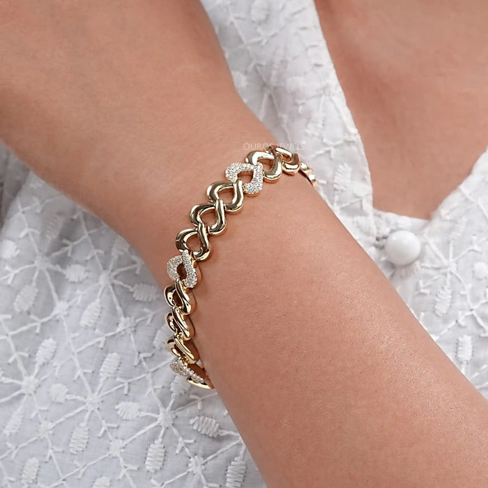 Pave Set Heart Link Bracelet