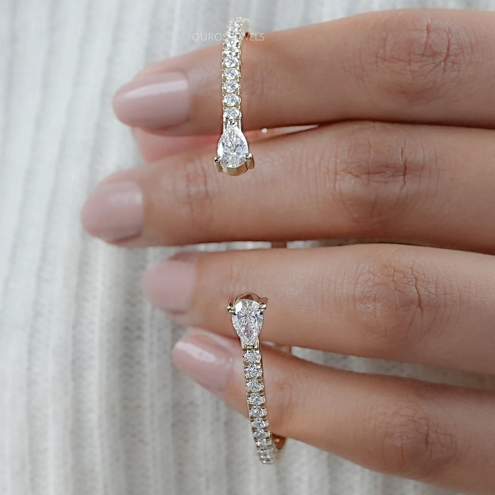Pear and Round Lab Grown Diamond Open Cuff Bangle