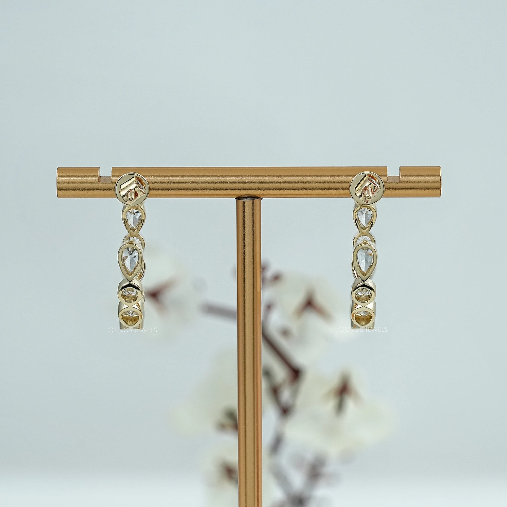 Pear And Round Diamond Bezel Set C Hoop Earrings Earring