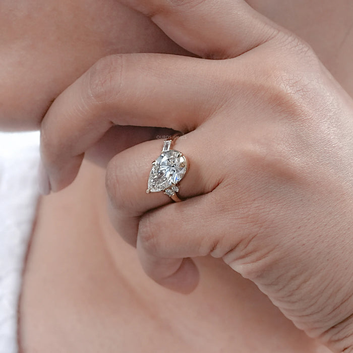 Yellow Gold Pear Cut Lab Diamond Engagement  Ring