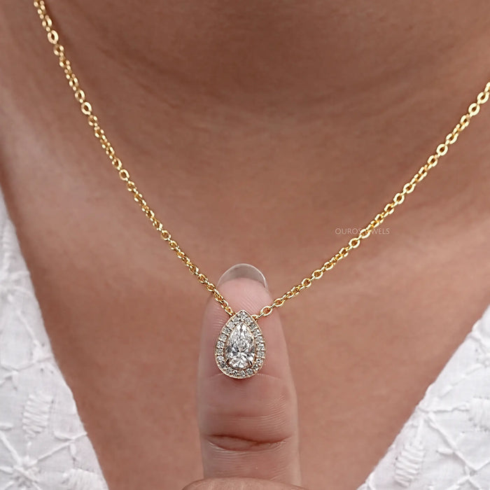 Pear Cut Lab Diamond Halo Pendant