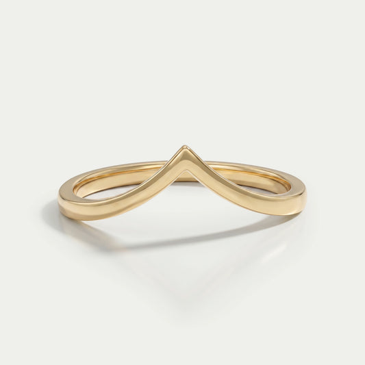 Plain Curved Wedding Band With Yellow Gold