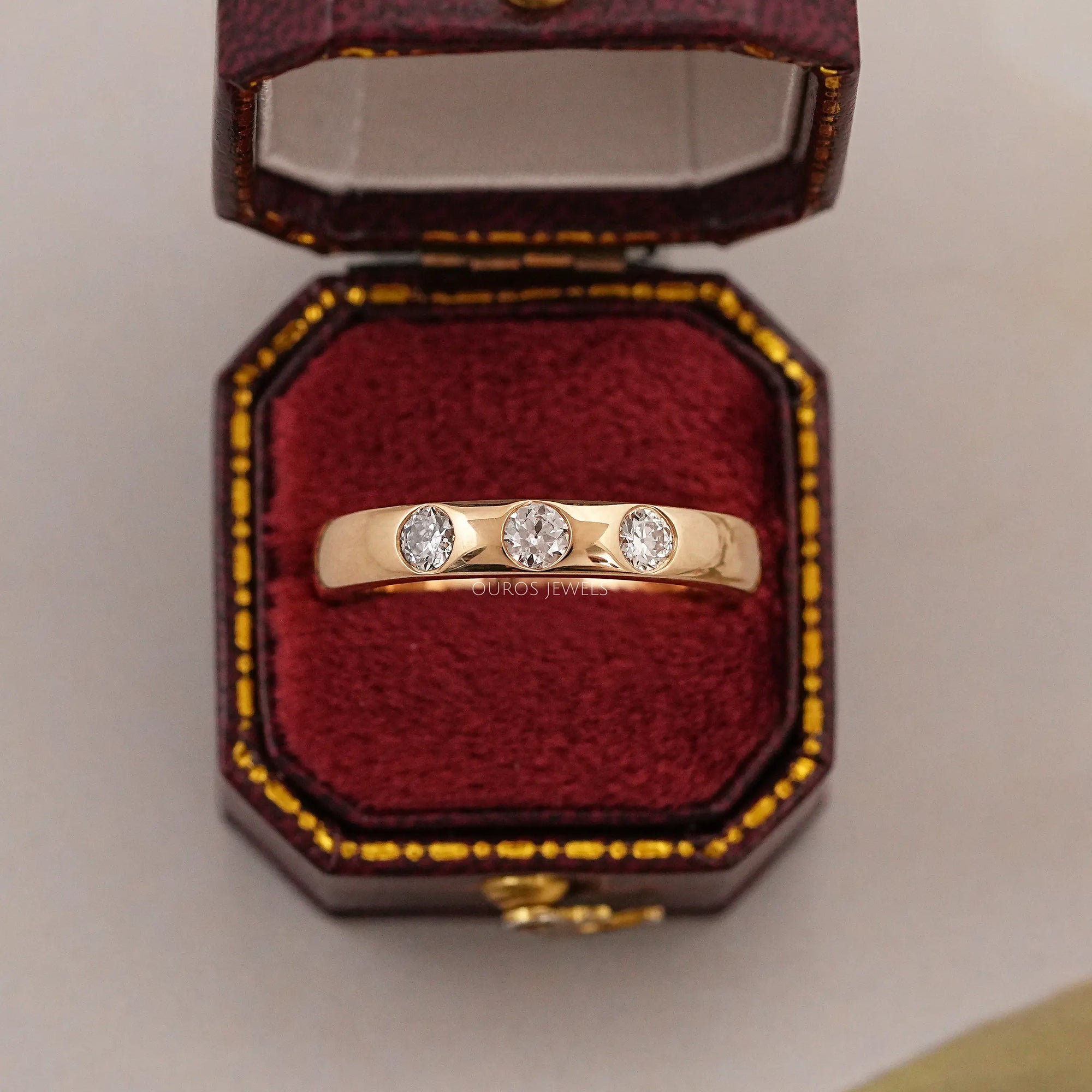 Three Stone Gypsy Set Diamond Wedding Band Ring