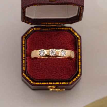 Three Stone Gypsy Set Diamond Wedding Band Ring