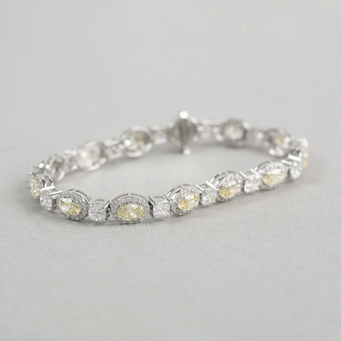 Yellow Oval Cut Halo Lab Grown Diamond Bracelet