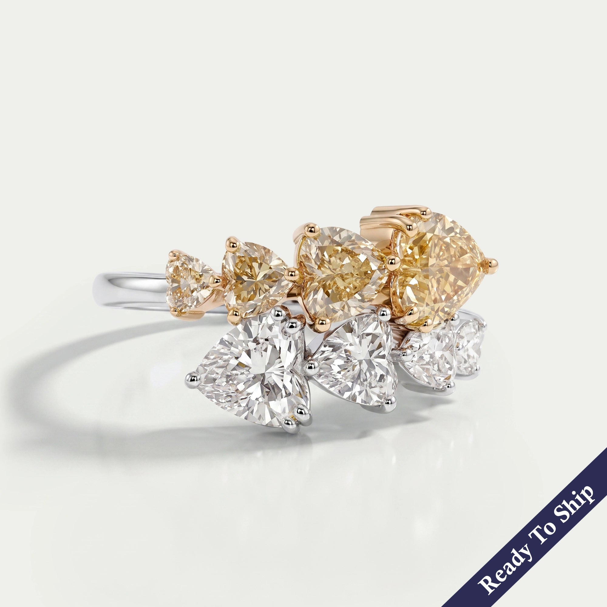 Fancy Yellow Heart Cut Lab Diamond Bypass Ring Ring
